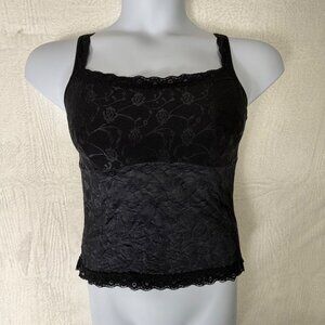 Vassarette XL 42 Black Roses Lace Camisole Womens Tank Top Sheer Lined Flowers